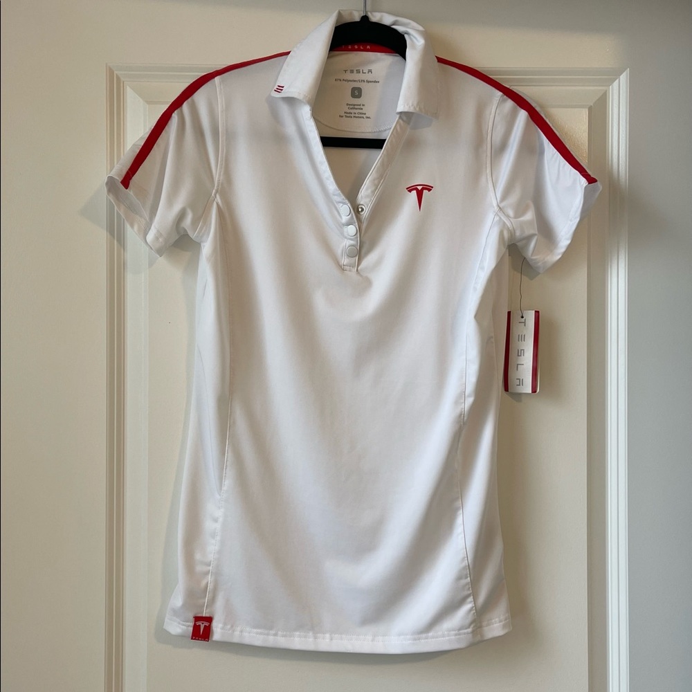 NWT Tesla women’s golf polo, white